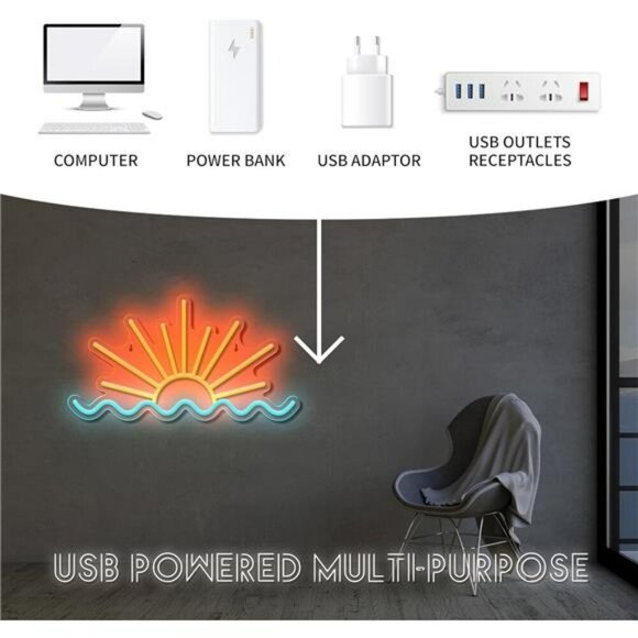 Sunrise Sunset Neon Sign Sun Wave LED Light Wall Decor Bedroom Party Bar Beach - Picture 4 of 7